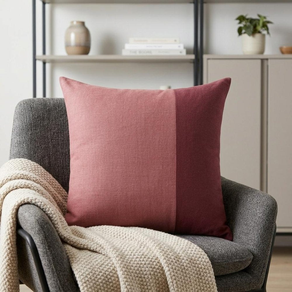 20" Maroon And Red Patchwork Cotton Throw Pillow Cover — view 7