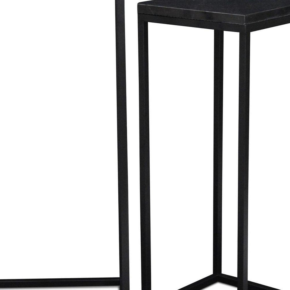 Set of Two Black Marble and Steel Square Frame Nested Tables — view 9