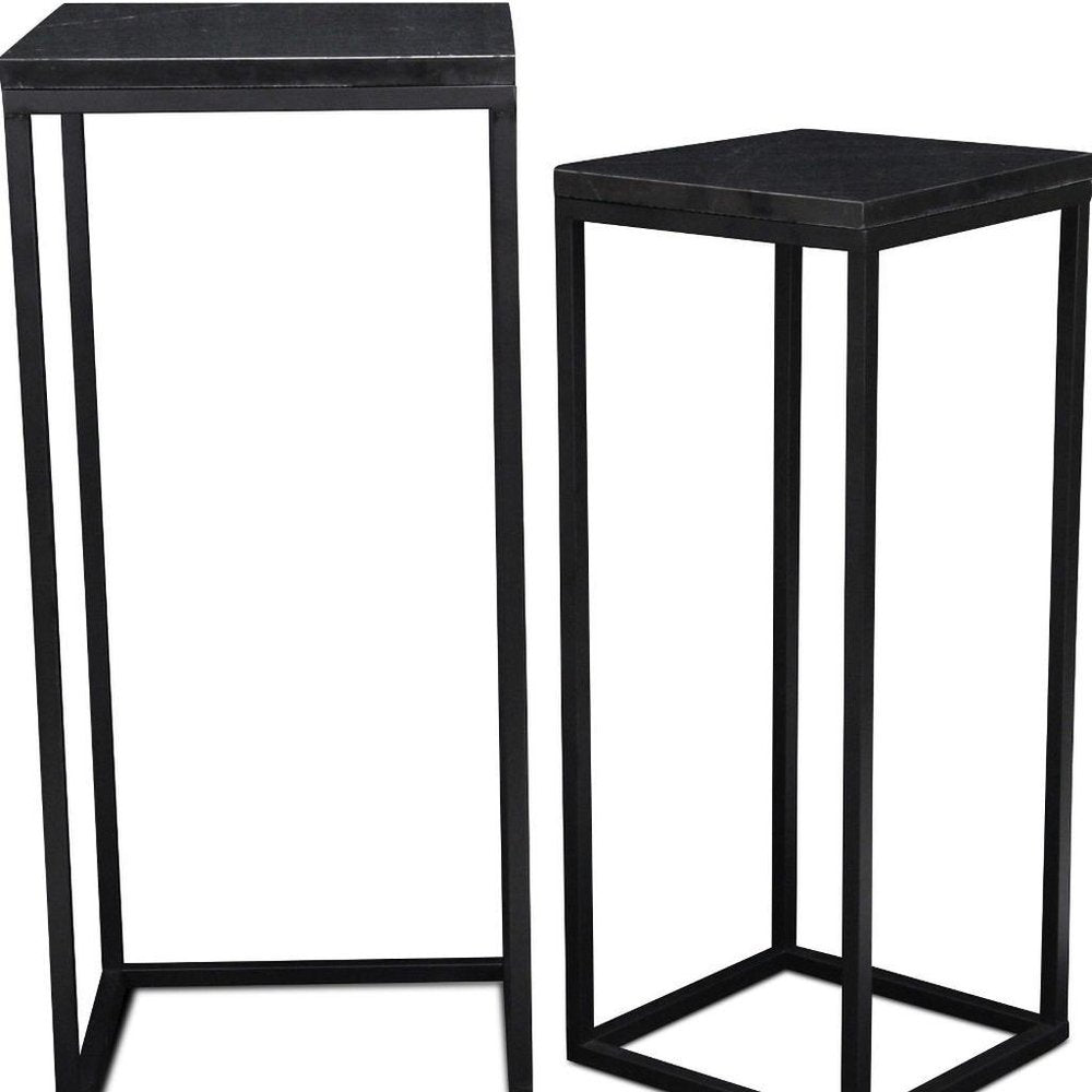 Set of Two Black Marble and Steel Square Frame Nested Tables HomeRoots