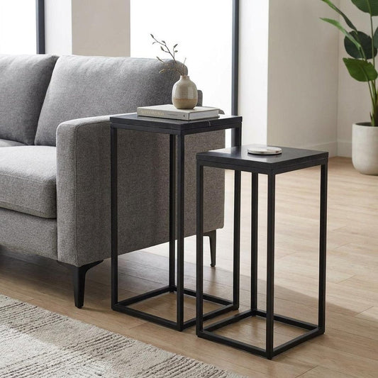 Set of Two Black Marble and Steel Square Frame Nested Tables HomeRoots