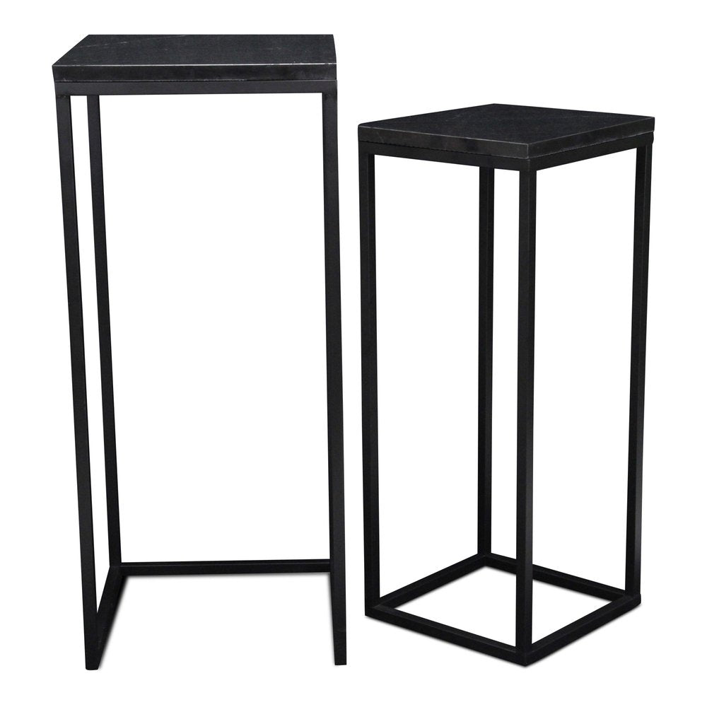 Set of Two Black Marble and Steel Square Frame Nested Tables HomeRoots