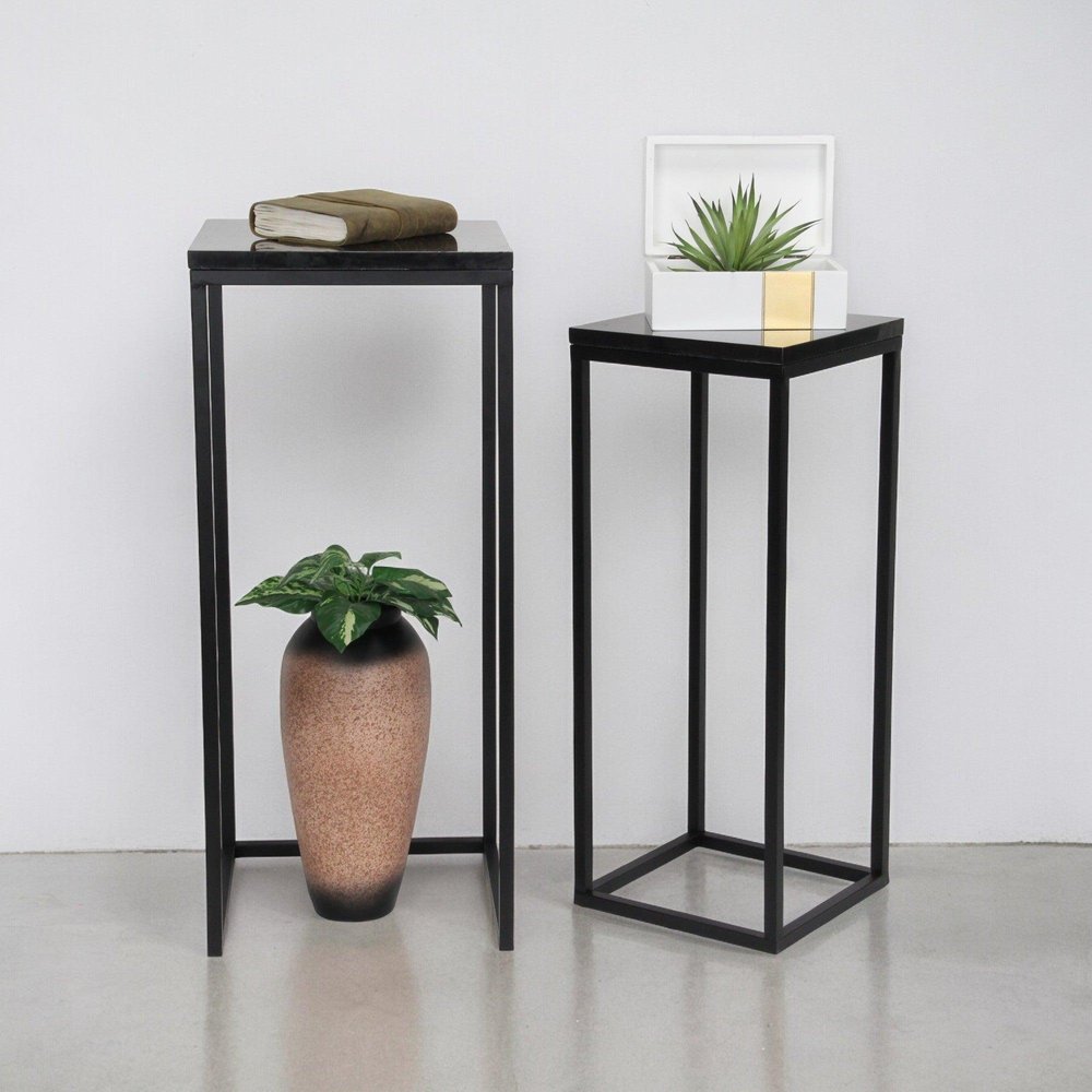 Set of Two Black Marble and Steel Square Frame Nested Tables — view 11