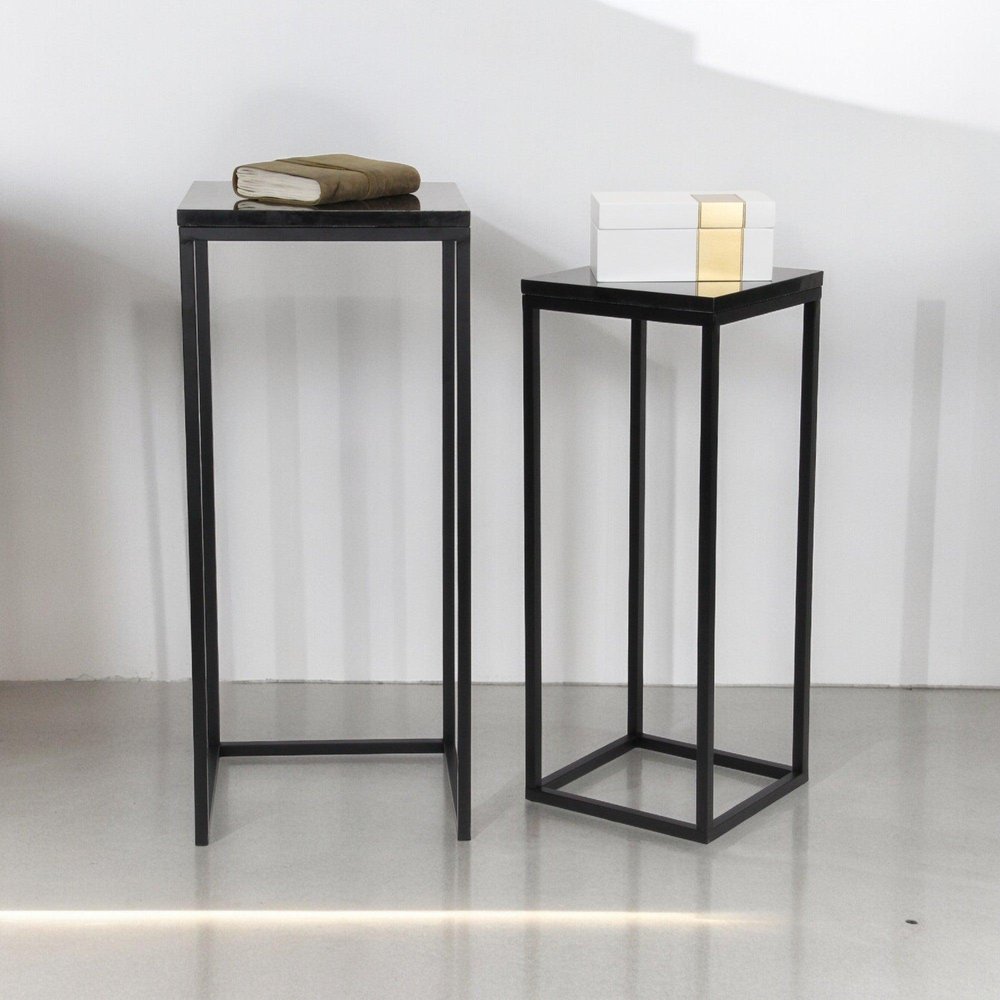 Set of Two Black Marble and Steel Square Frame Nested Tables HomeRoots