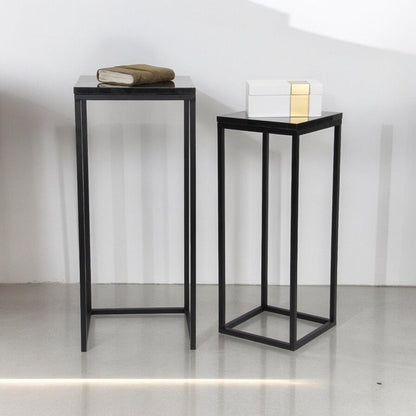 Set of Two Black Marble and Steel Square Frame Nested Tables HomeRoots