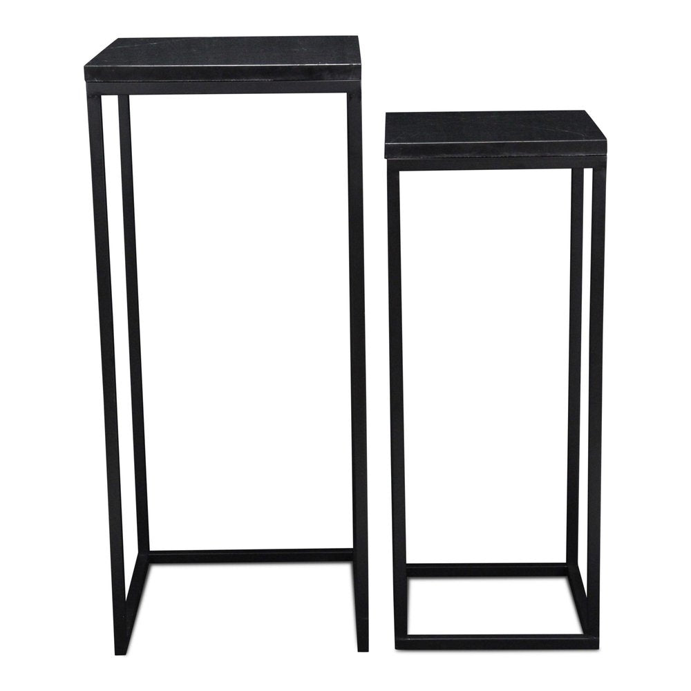 Set of Two Black Marble and Steel Square Frame Nested Tables — view 5