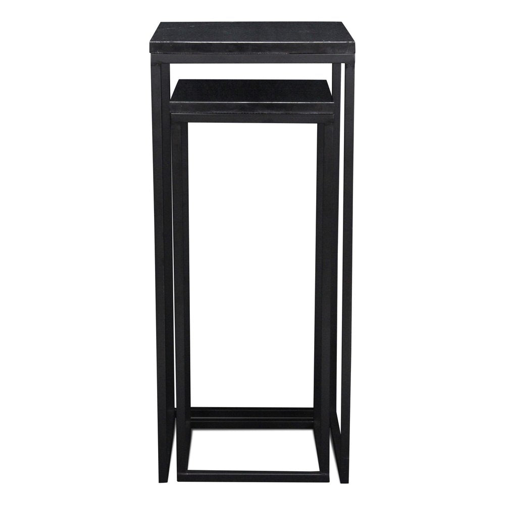 Set of Two Black Marble and Steel Square Frame Nested Tables HomeRoots