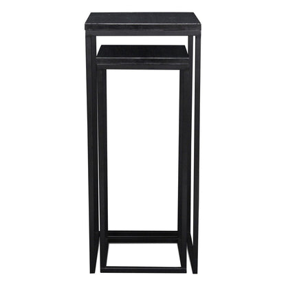 Set of Two Black Marble and Steel Square Frame Nested Tables HomeRoots