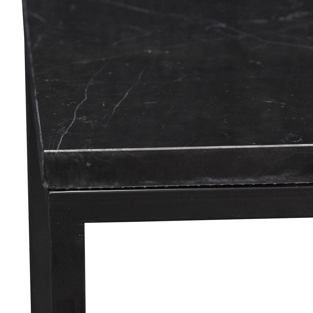 Set of Two Black Marble and Steel Square Frame Nested Tables — view 8
