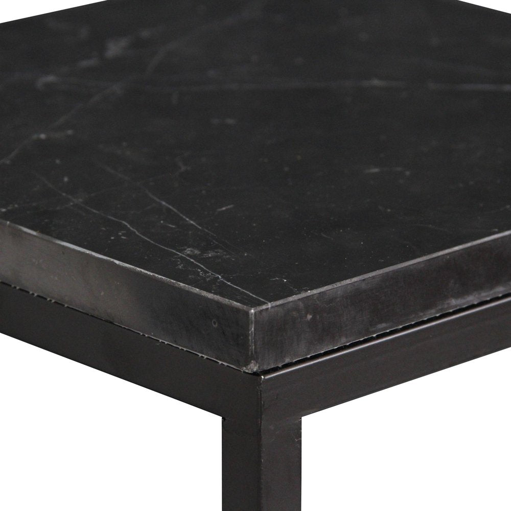 Set of Two Black Marble and Steel Square Frame Nested Tables — view 9
