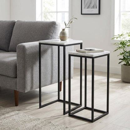 Set of Two Black Marble and Steel Square Frame Nested Tables HomeRoots