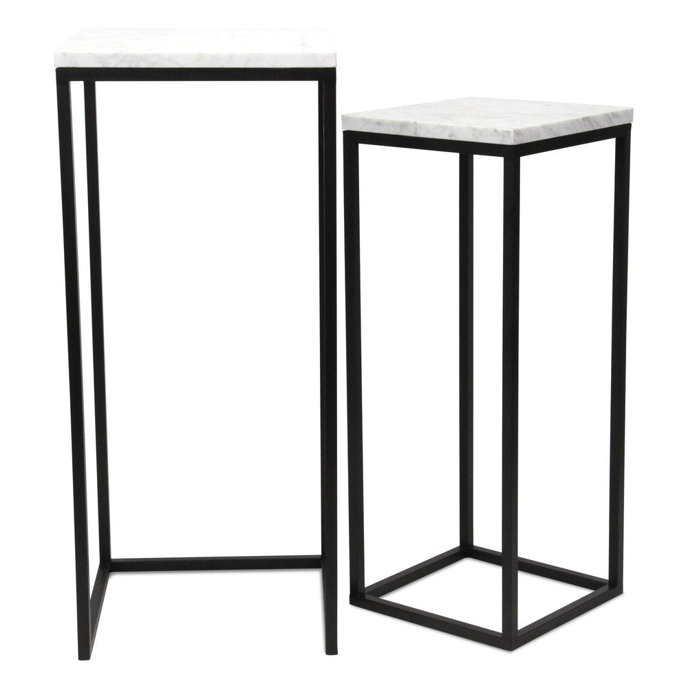 Set of Two Black Marble and Steel Square Frame Nested Tables — view 13