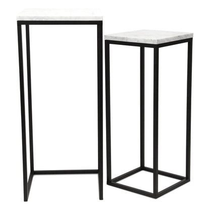 Set of Two Black Marble and Steel Square Frame Nested Tables HomeRoots