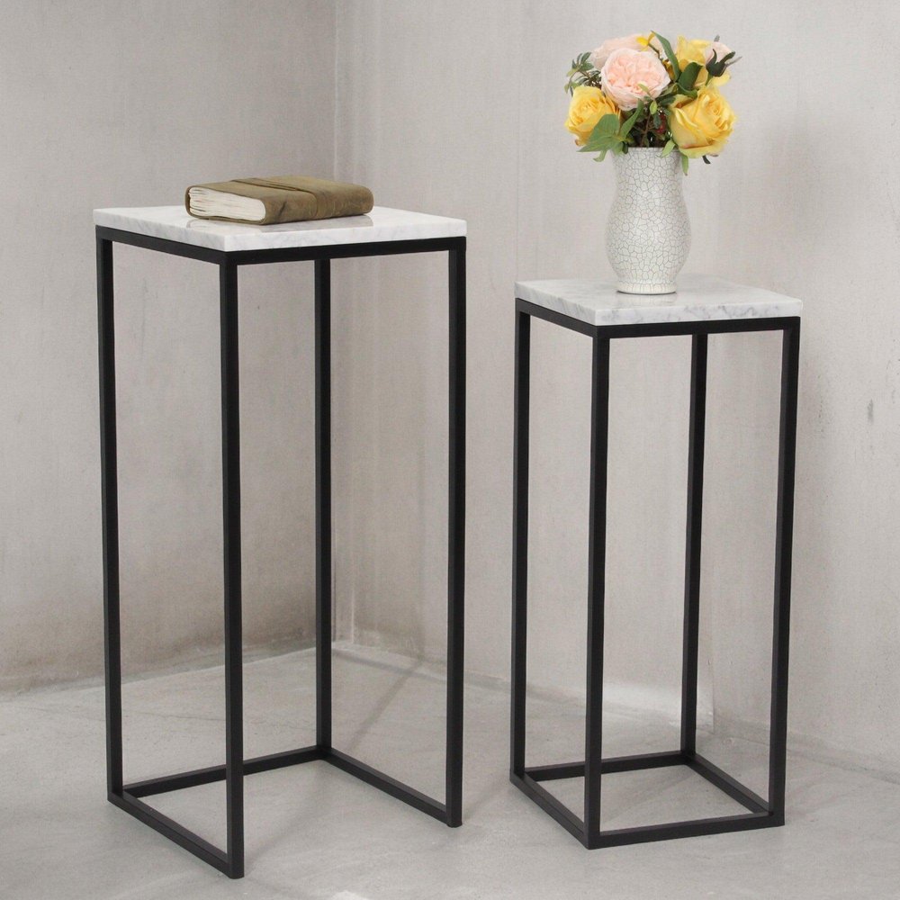 Set of Two Black Marble and Steel Square Frame Nested Tables HomeRoots