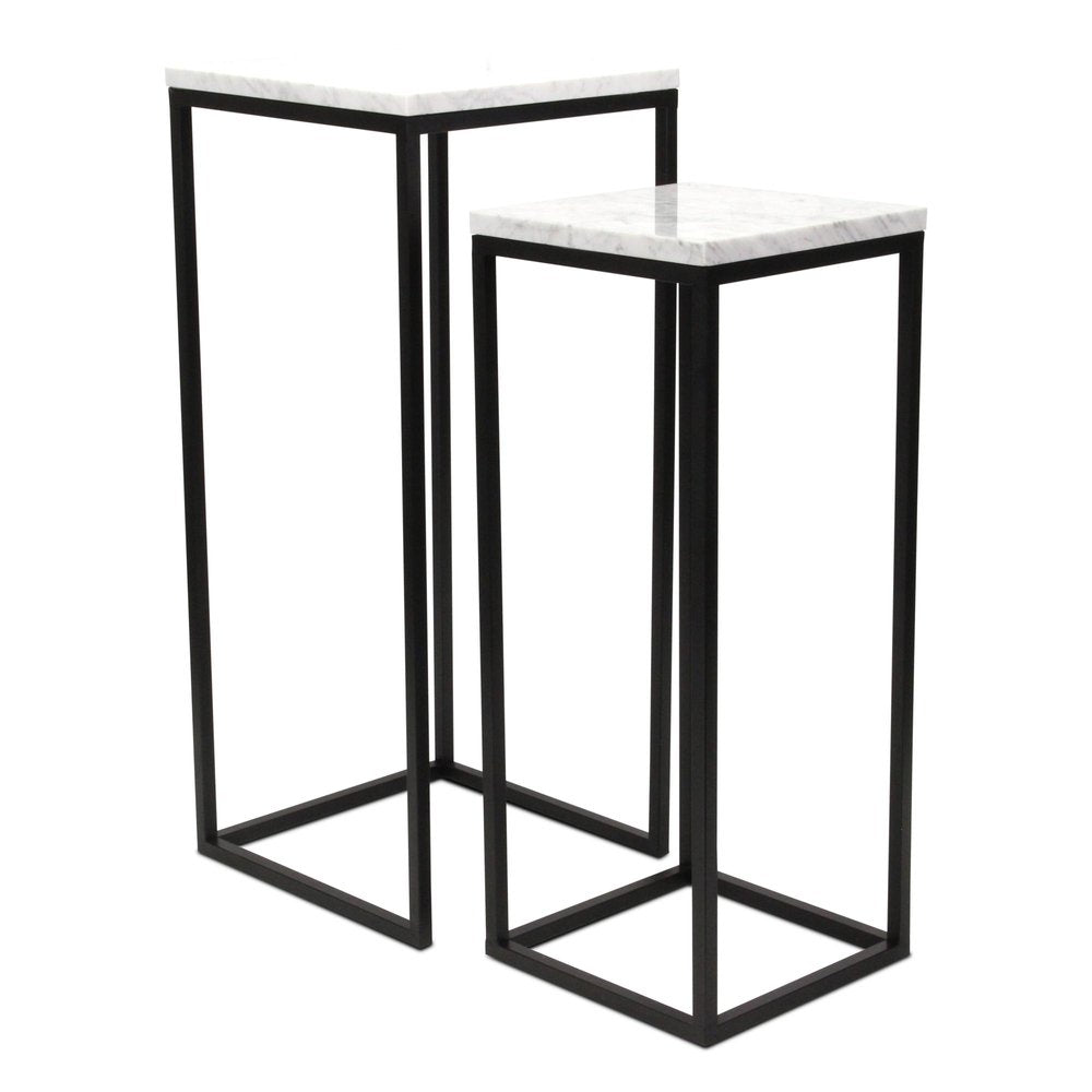Set of Two Black Marble and Steel Square Frame Nested Tables — view 14