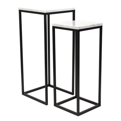 Set of Two Black Marble and Steel Square Frame Nested Tables HomeRoots