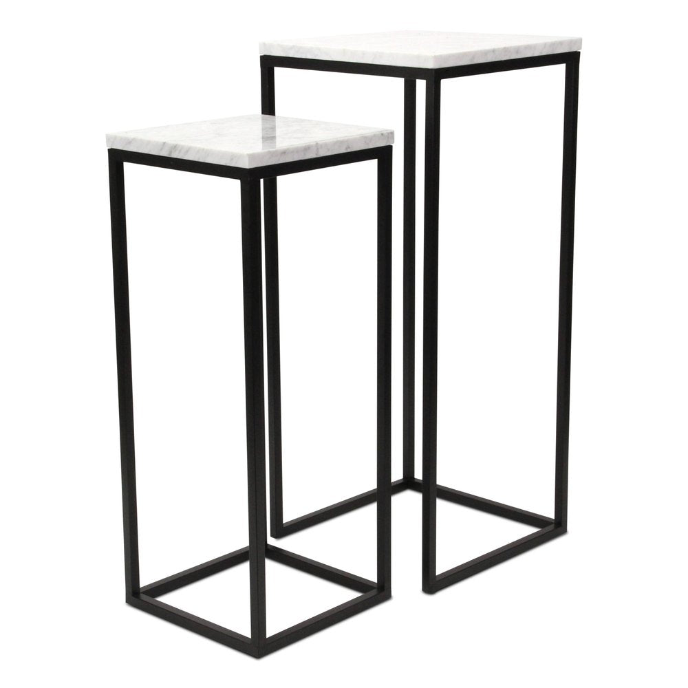 Set of Two Black Marble and Steel Square Frame Nested Tables HomeRoots