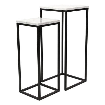 Set of Two Black Marble and Steel Square Frame Nested Tables HomeRoots
