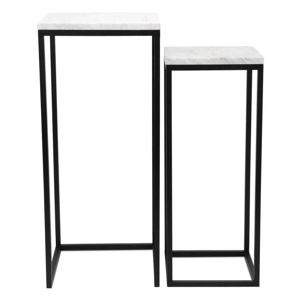 Set of Two Black Marble and Steel Square Frame Nested Tables HomeRoots