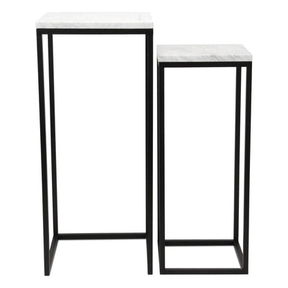 Set of Two Black Marble and Steel Square Frame Nested Tables HomeRoots