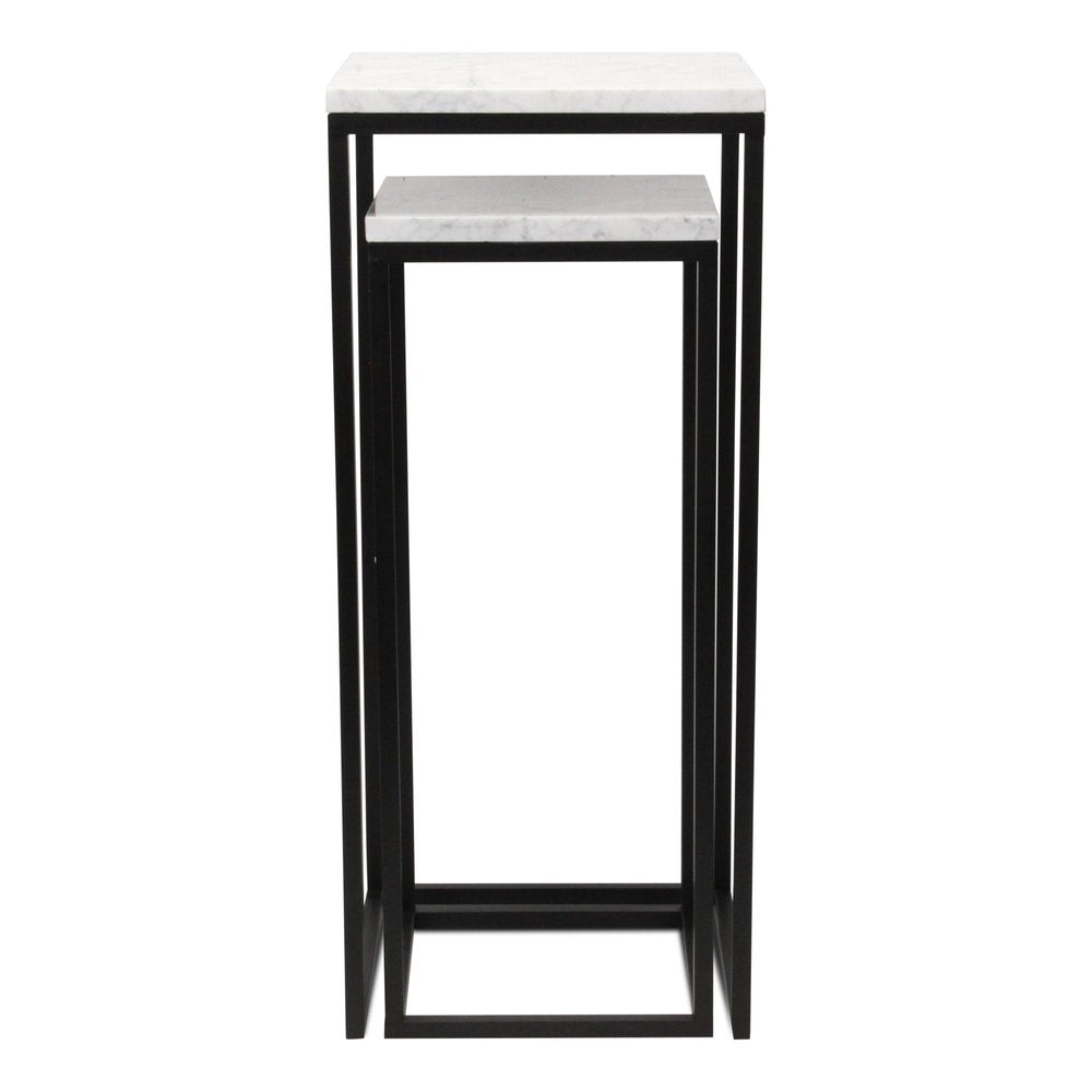 Set of Two Black Marble and Steel Square Frame Nested Tables HomeRoots