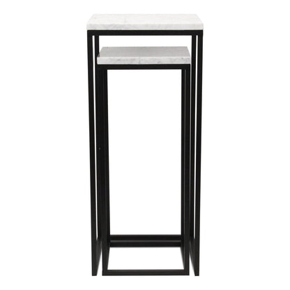 Set of Two Black Marble and Steel Square Frame Nested Tables HomeRoots