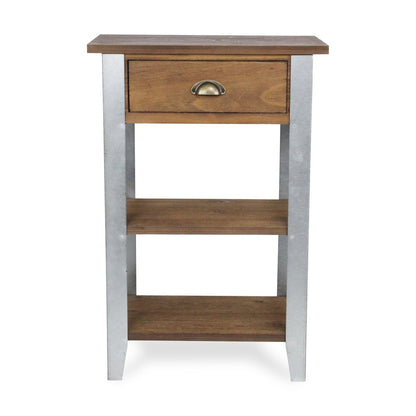 32" Brown and Silver Solid Wood and Steel End Table With Drawer And Two Shelves HomeRoots