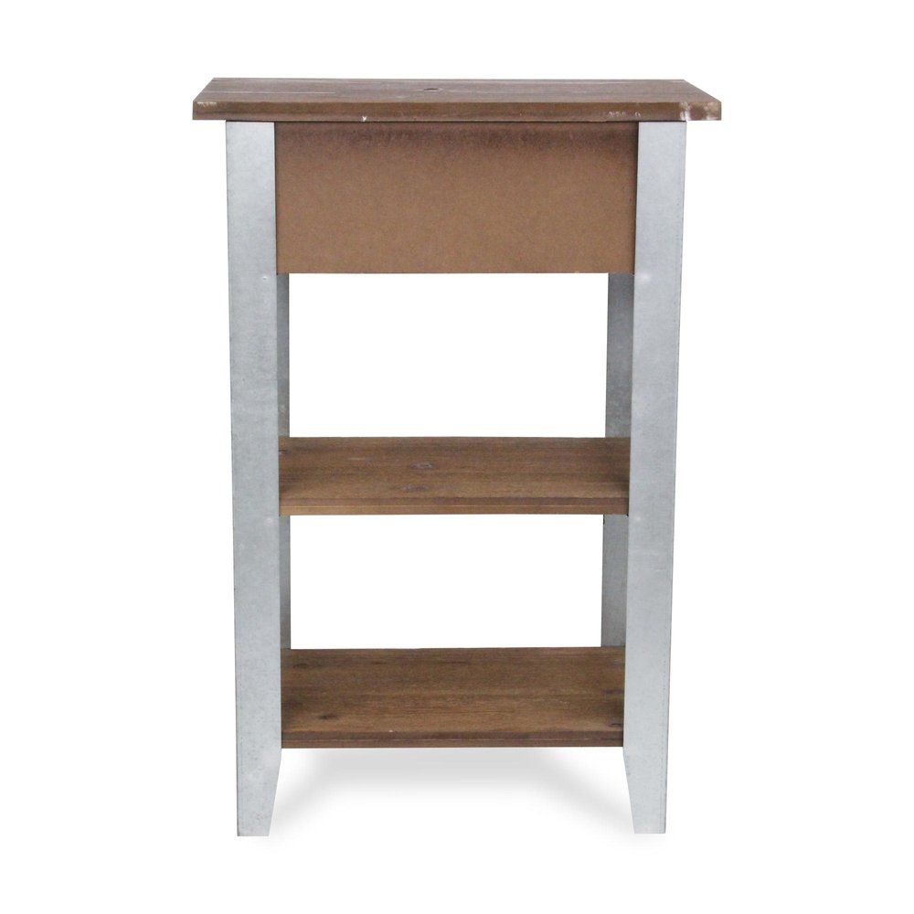 32" Brown and Silver Solid Wood and Steel End Table With Drawer And Two Shelves HomeRoots