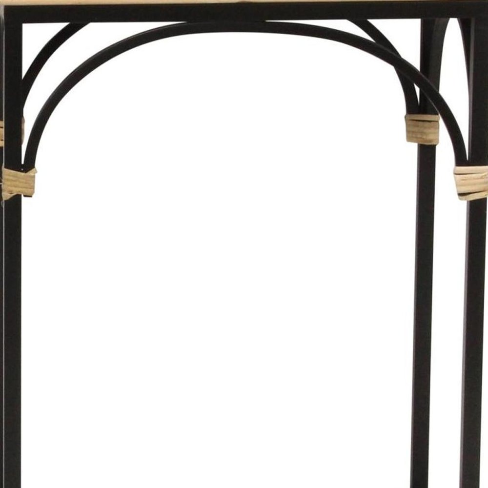 Set of Two Natural And Black Distressed Solid Wood And Steel Frame Nested Tables HomeRoots