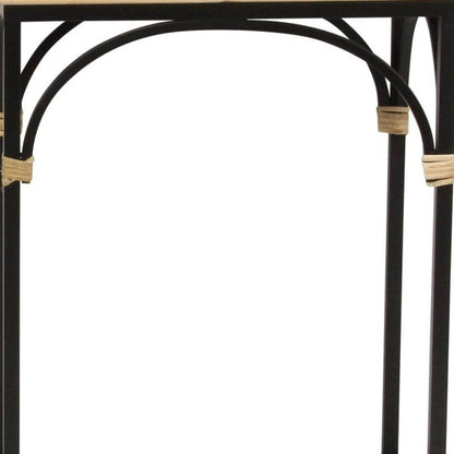 Set of Two Natural And Black Distressed Solid Wood And Steel Frame Nested Tables HomeRoots