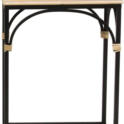 Set of Two Natural And Black Distressed Solid Wood And Steel Frame Nested Tables HomeRoots