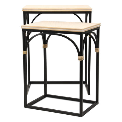Set of Two Natural And Black Distressed Solid Wood And Steel Frame Nested Tables HomeRoots
