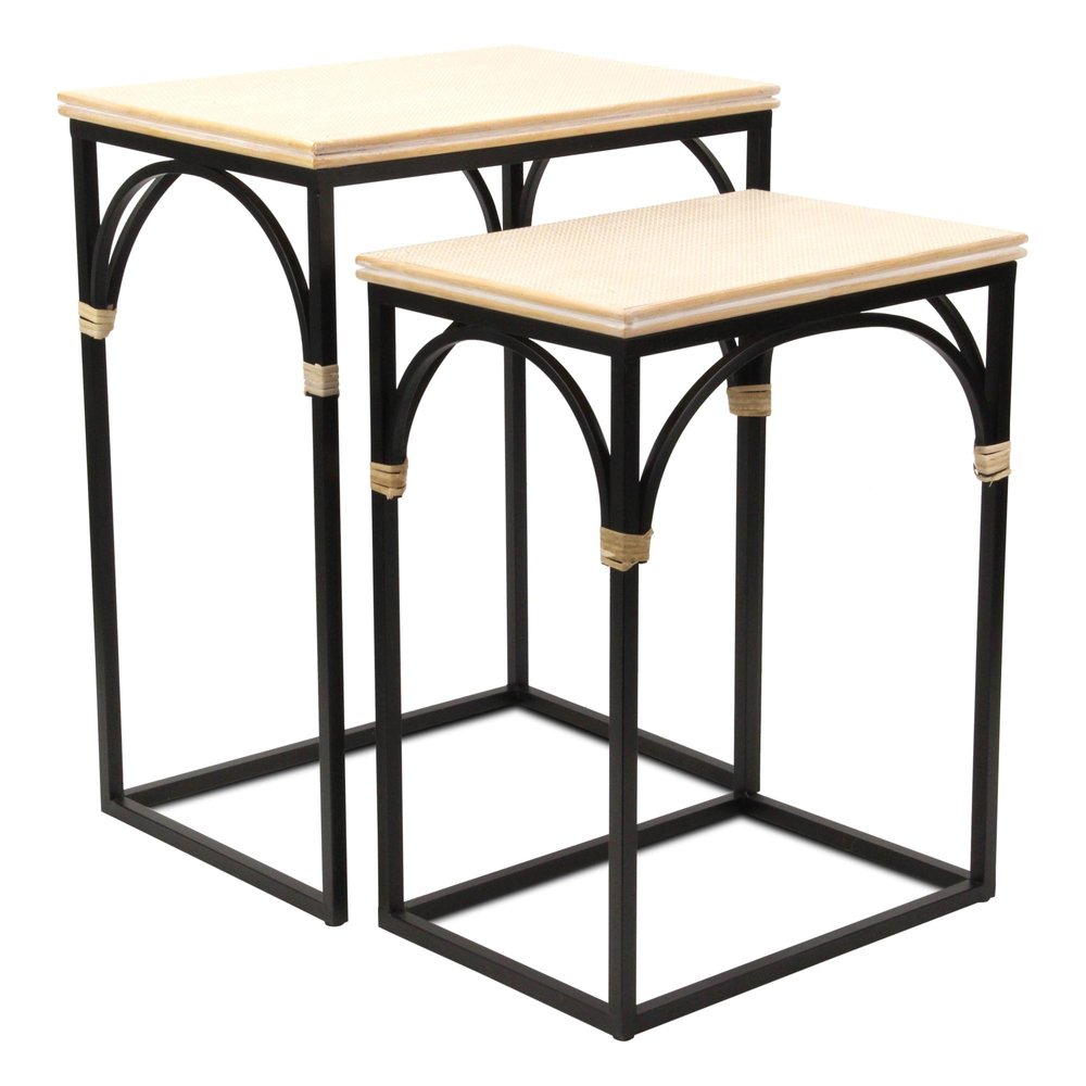 Set of Two Natural And Black Distressed Solid Wood And Steel Frame Nested Tables — view 3
