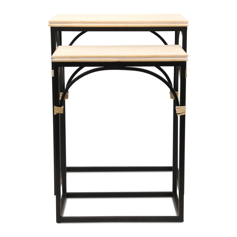 Set of Two Natural And Black Distressed Solid Wood And Steel Frame Nested Tables — view 6