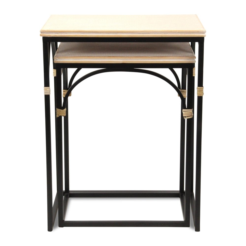 Set of Two Natural And Black Distressed Solid Wood And Steel Frame Nested Tables HomeRoots