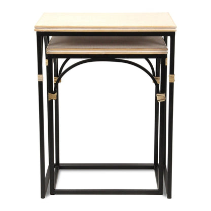 Set of Two Natural And Black Distressed Solid Wood And Steel Frame Nested Tables HomeRoots