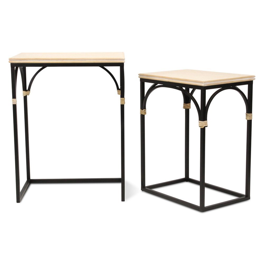 Set of Two Natural And Black Distressed Solid Wood And Steel Frame Nested Tables — view 4
