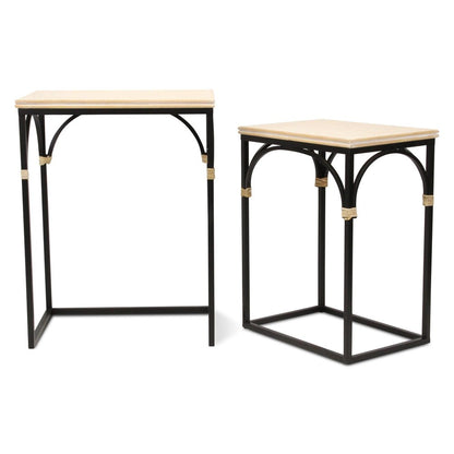Set of Two Natural And Black Distressed Solid Wood And Steel Frame Nested Tables HomeRoots