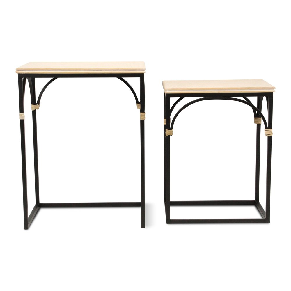Set of Two Natural And Black Distressed Solid Wood And Steel Frame Nested Tables — view 2