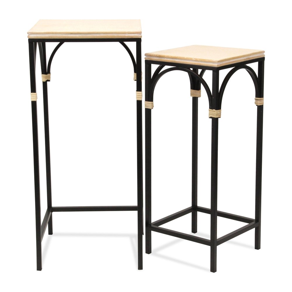 Set of Two Natural And Black Distressed Solid Wood And Steel Frame Nested Tables — view 15