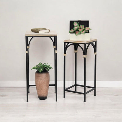 Set of Two Natural And Black Distressed Solid Wood And Steel Frame Nested Tables HomeRoots