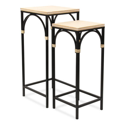 Set of Two Natural And Black Distressed Solid Wood And Steel Frame Nested Tables HomeRoots