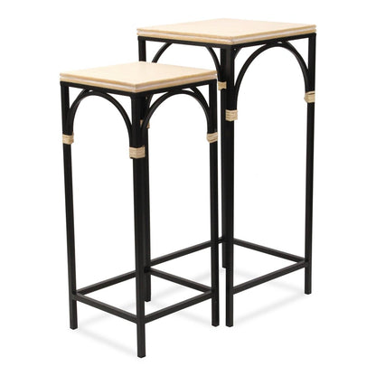 Set of Two Natural And Black Distressed Solid Wood And Steel Frame Nested Tables HomeRoots