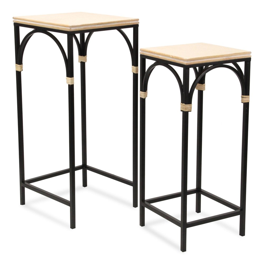 Set of Two Natural And Black Distressed Solid Wood And Steel Frame Nested Tables HomeRoots