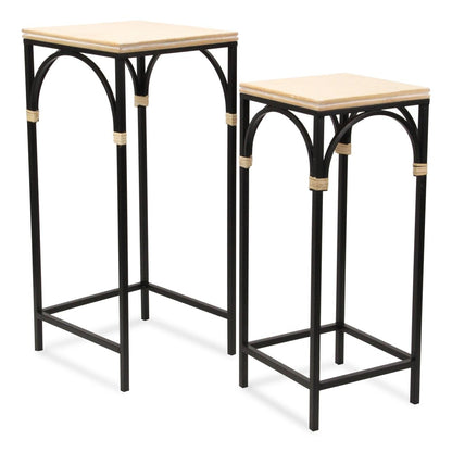 Set of Two Natural And Black Distressed Solid Wood And Steel Frame Nested Tables HomeRoots