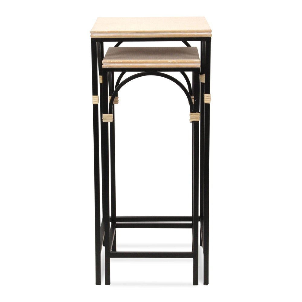 Set of Two Natural And Black Distressed Solid Wood And Steel Frame Nested Tables — view 18