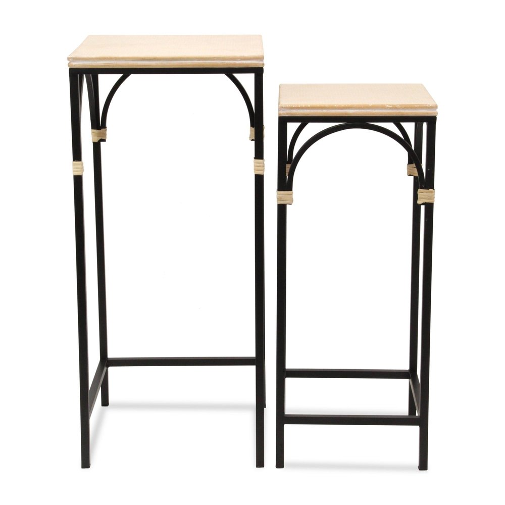 Set of Two Natural And Black Distressed Solid Wood And Steel Frame Nested Tables — view 14