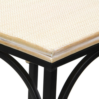 Set of Two Natural And Black Distressed Solid Wood And Steel Frame Nested Tables HomeRoots