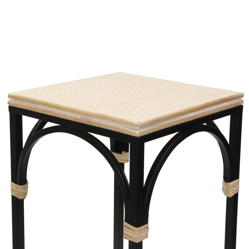 Set of Two Natural And Black Distressed Solid Wood And Steel Frame Nested Tables HomeRoots