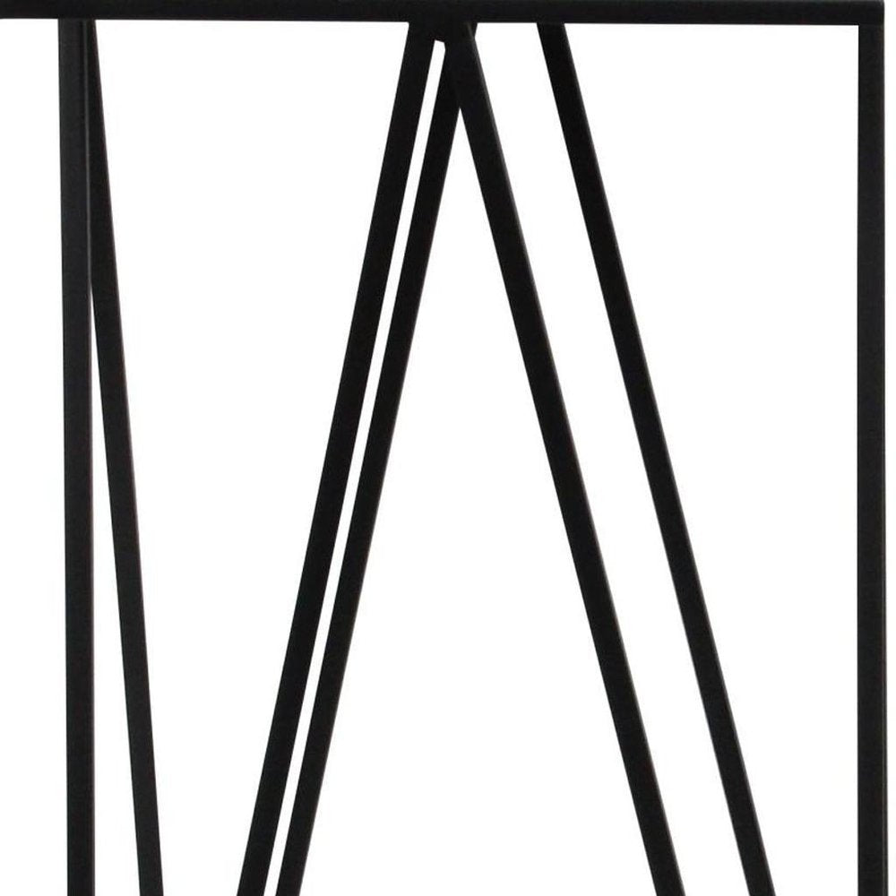 Set of Two Silver and Black Mirrored Glass and Steel Square Frame Nested Tables — view 8