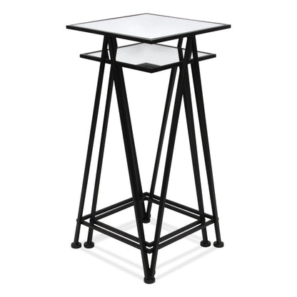 Set of Two Silver and Black Mirrored Glass and Steel Square Frame Nested Tables HomeRoots